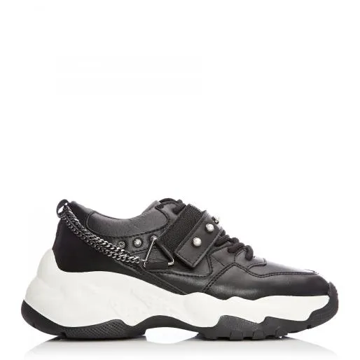 Alexus Black Porvair Women Moda In Pelle Chunky Trainers