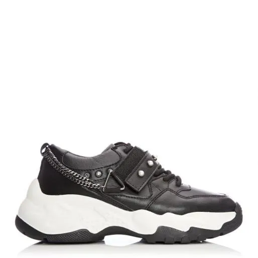 Alexus Black Porvair Women Moda In Pelle Chunky Trainers