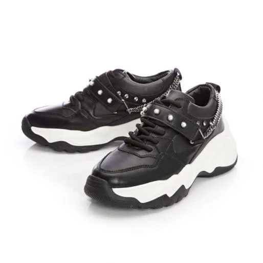 Alexus Black Porvair Women Moda In Pelle Chunky Trainers