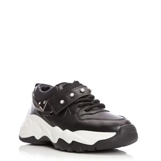 Alexus Black Porvair Women Moda In Pelle Chunky Trainers
