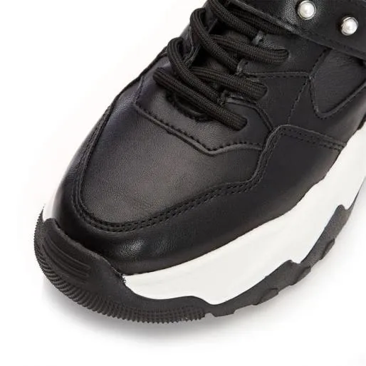 Alexus Black Porvair Women Moda In Pelle Chunky Trainers