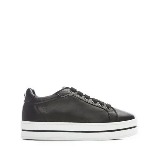 Alida Black Leather Women Moda In Pelle Chunky Trainers