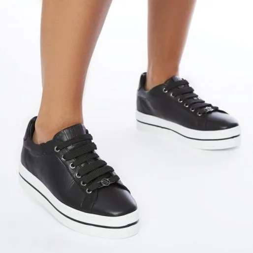 Alida Black Leather Women Moda In Pelle Chunky Trainers