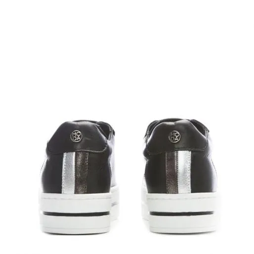 Alida Black Leather Women Moda In Pelle Chunky Trainers