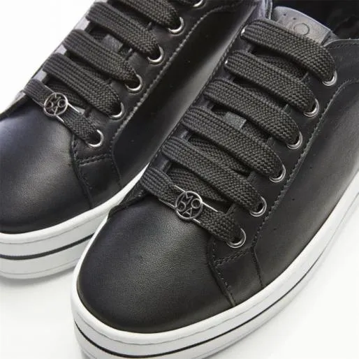 Alida Black Leather Women Moda In Pelle Chunky Trainers