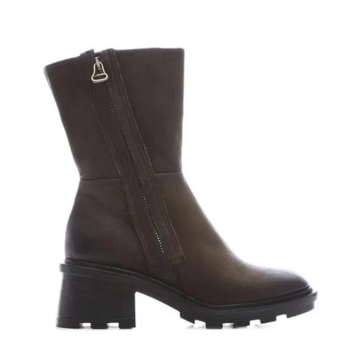 Allura Grey Leather Women Moda In Pelle Ankle Boots