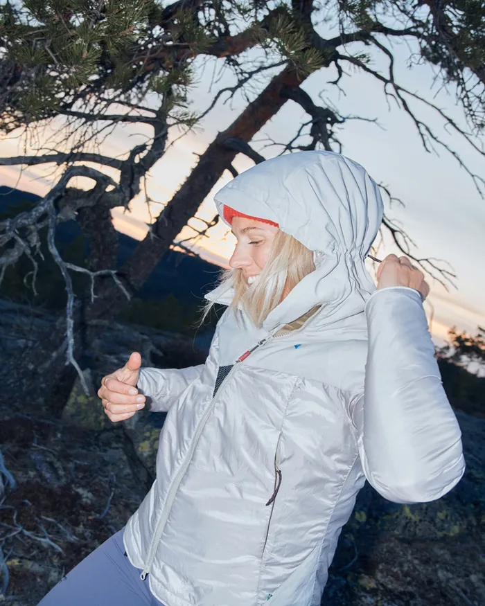 Alv Primaloft Hooded Jacket Silver Creme Women Klttermusen Down and Insulated Jackets