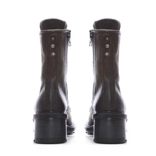 Alysse Grey Leather Women Moda In Pelle Ankle Boots