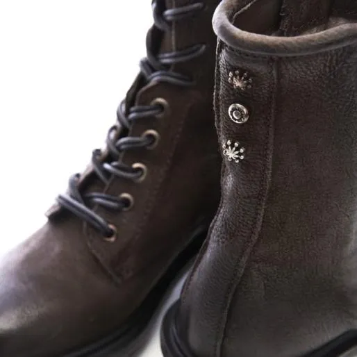 Alysse Grey Leather Women Moda In Pelle Ankle Boots