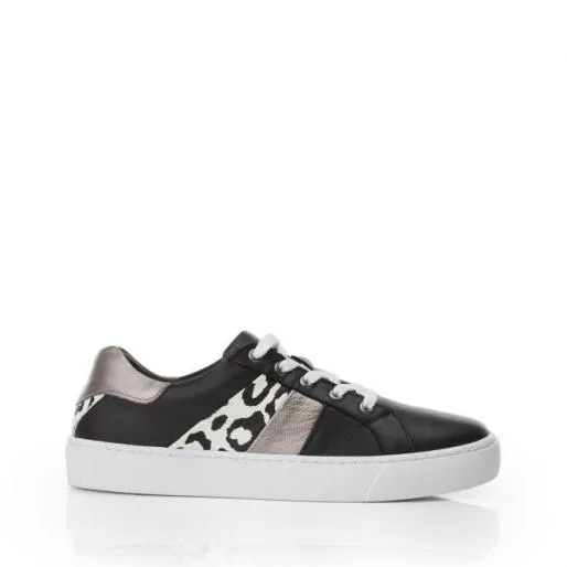 Amaro Black 8211 Leopard Leather Women Moda In Pelle Casual Trainers