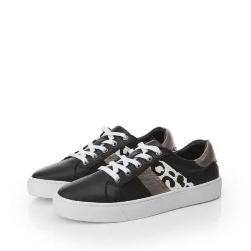 Amaro Black 8211 Leopard Leather Women Moda In Pelle Casual Trainers