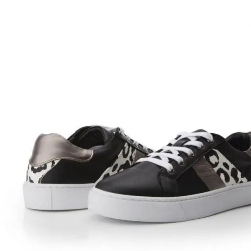 Amaro Black 8211 Leopard Leather Women Moda In Pelle Casual Trainers
