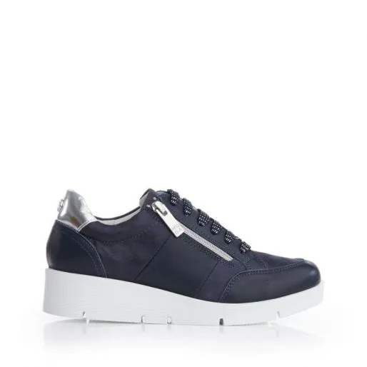 Ambient Navy Leather Women Moda In Pelle Chunky Trainers