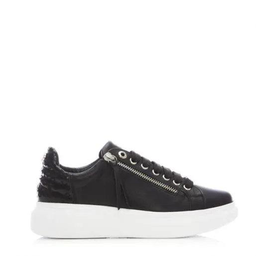 Amici Black Leather Women Moda In Pelle Casual Trainers