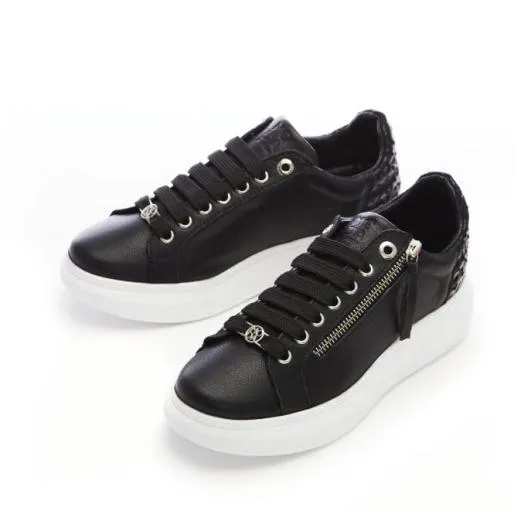 Amici Black Leather Women Moda In Pelle Casual Trainers