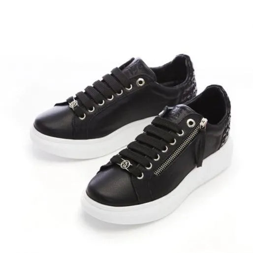 Amici Black Leather Women Moda In Pelle Casual Trainers