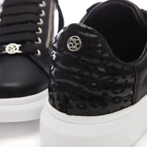 Amici Black Leather Women Moda In Pelle Casual Trainers