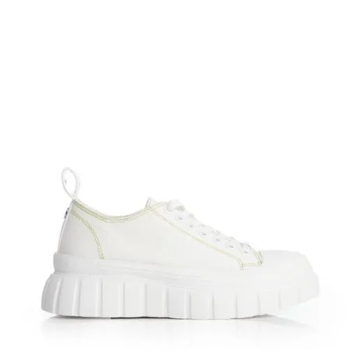 Amina White Textile Women Moda In Pelle Platform Trainers