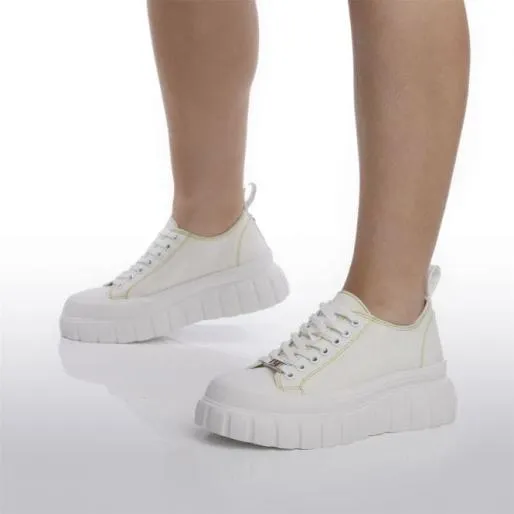 Amina White Textile Women Moda In Pelle Platform Trainers