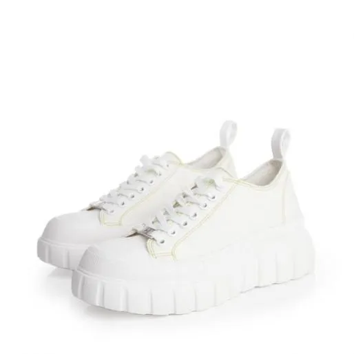 Amina White Textile Women Moda In Pelle Platform Trainers