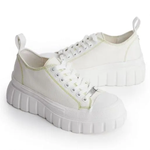 Amina White Textile Women Moda In Pelle Platform Trainers