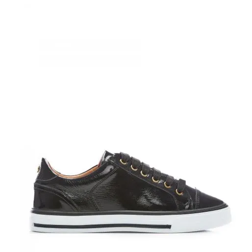 Amoreti Black Patent Leather Women Moda In Pelle Casual Trainers