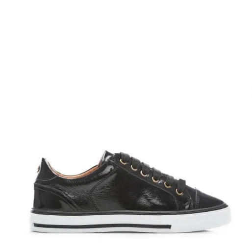 Amoreti Black Patent Leather Women Moda In Pelle Casual Trainers