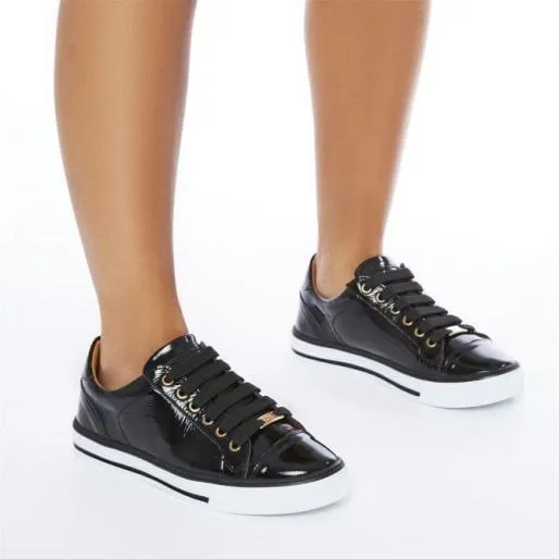 Amoreti Black Patent Leather Women Moda In Pelle Casual Trainers