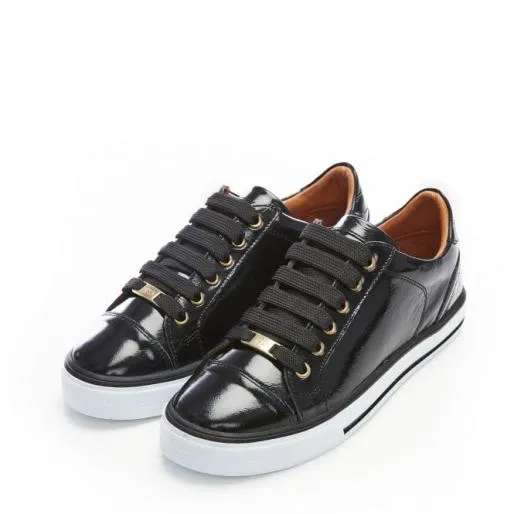 Amoreti Black Patent Leather Women Moda In Pelle Casual Trainers