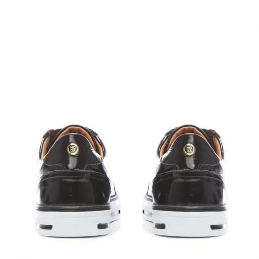 Amoreti Black Patent Leather Women Moda In Pelle Casual Trainers