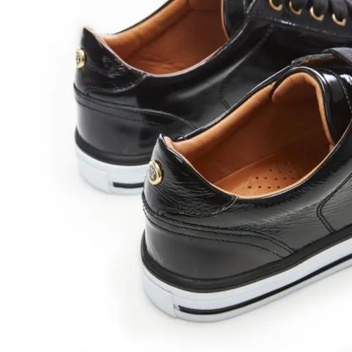 Amoreti Black Patent Leather Women Moda In Pelle Casual Trainers