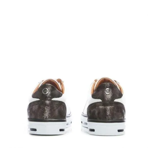 Amoreti White 8211 Pewter Leather Women Moda In Pelle Casual Trainers Amoreti White 8211 Pewter Leather Women Moda In Pelle Casual Trainers