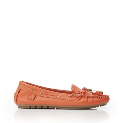 Amusement Orange Leather Women Moda In Pelle Flat And Ballerina Shoes