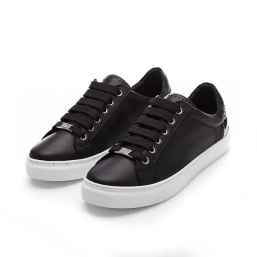 Anatoli Black 8211 Zebra Leather Women Moda In Pelle Casual Trainers