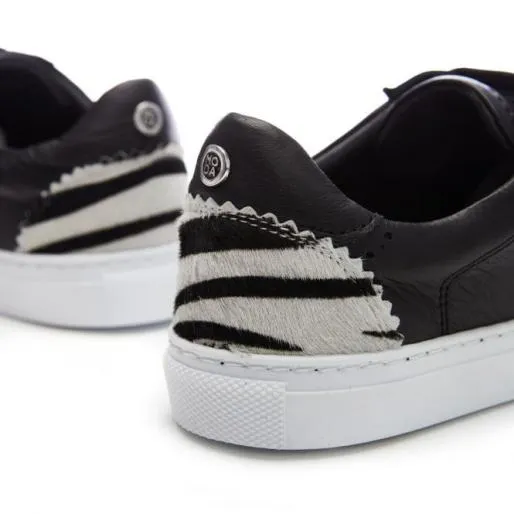 Anatoli Black 8211 Zebra Leather Women Moda In Pelle Casual Trainers