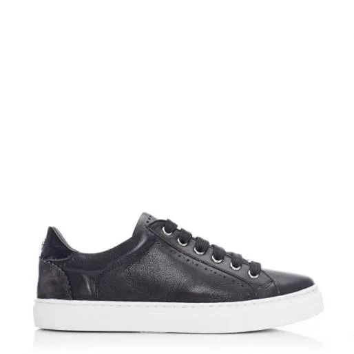 Anatoli Black Leather Women Moda In Pelle Casual Trainers