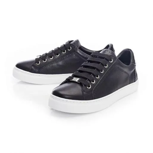 Anatoli Black Leather Women Moda In Pelle Casual Trainers