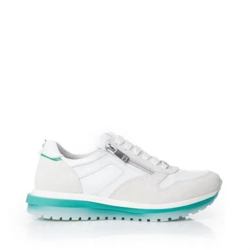 Angelique WhiteGreen Leather Women Moda In Pelle Platform Trainers