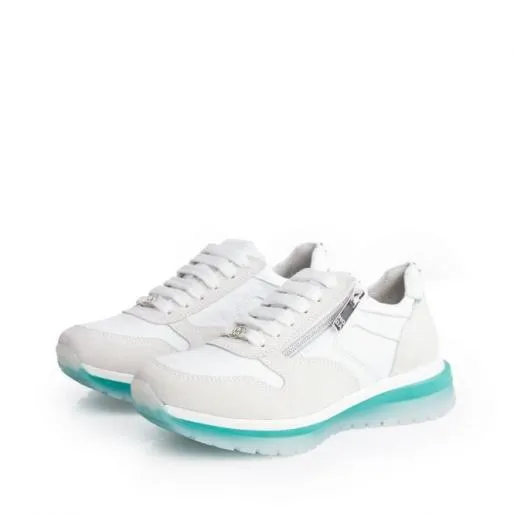 Angelique WhiteGreen Leather Women Moda In Pelle Platform Trainers Angelique WhiteGreen Leather Women Moda In Pelle Platform Trainers