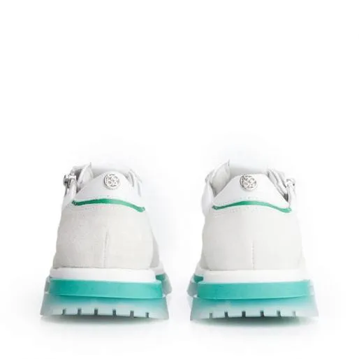 Angelique WhiteGreen Leather Women Moda In Pelle Platform Trainers Angelique WhiteGreen Leather Women Moda In Pelle Platform Trainers