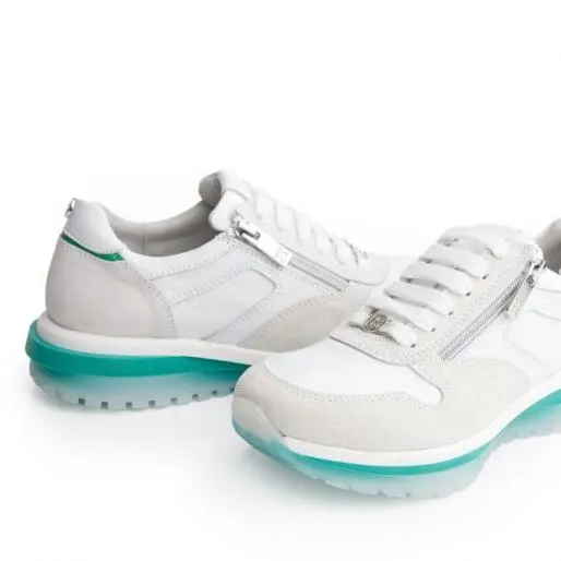 Angelique WhiteGreen Leather Women Moda In Pelle Platform Trainers Angelique WhiteGreen Leather Women Moda In Pelle Platform Trainers