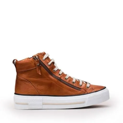 Annaken Tan Leather Women Moda In Pelle HighTop Trainers