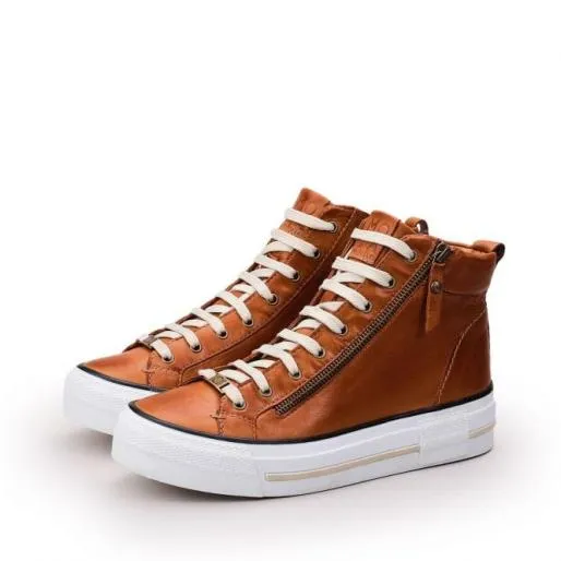 Annaken Tan Leather Women Moda In Pelle HighTop Trainers