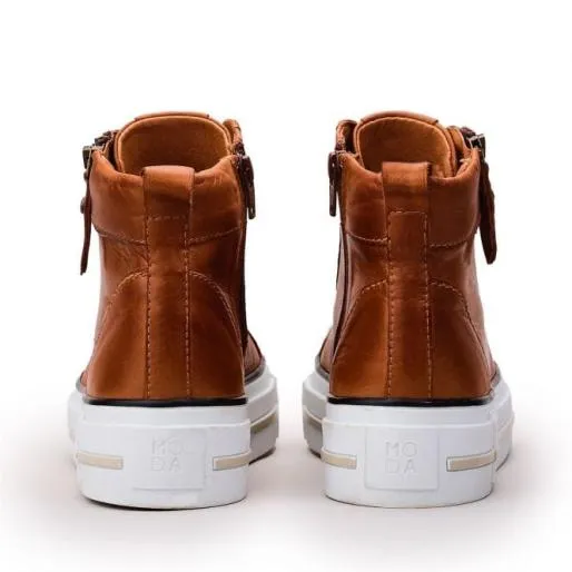 Annaken Tan Leather Women Moda In Pelle HighTop Trainers