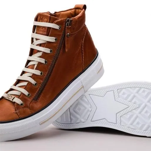 Annaken Tan Leather Women Moda In Pelle HighTop Trainers