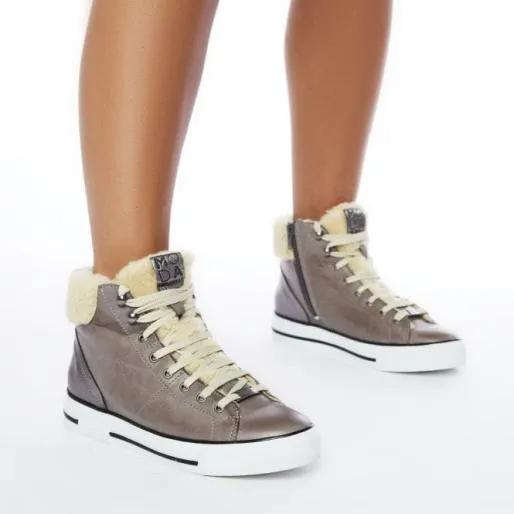 Anniia Grey 8211 Pewter Leather Women Moda In Pelle HighTop Trainers