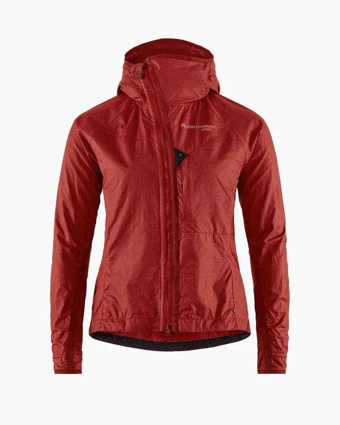 Ansur Hooded Katla Cotton Jacket Rose Red Women Klttermusen Wind Resistant Jackets