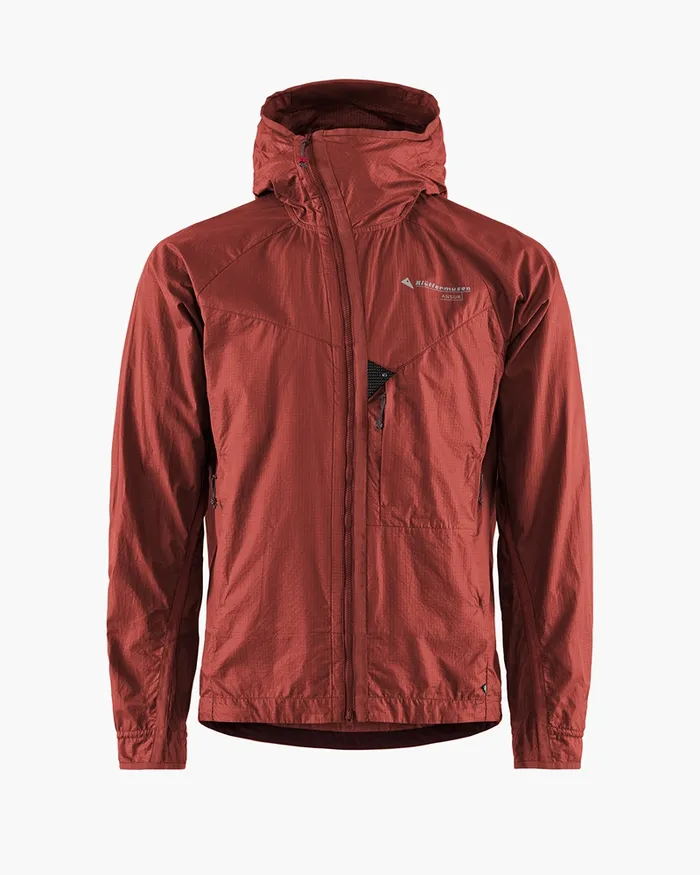 Ansur Hooded Katla Cotton Wind Jacket Rose Red Men Klttermusen Wind Resistant Jackets