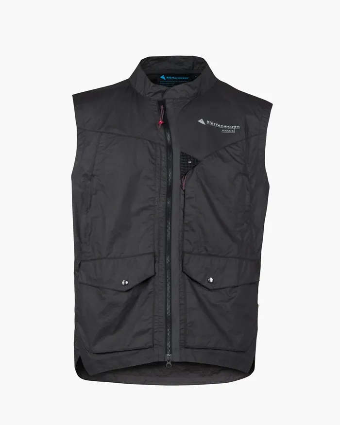 Ansur Windproof Vest Raven Black Men Klttermusen Wind Resistant Jackets