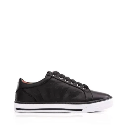 Arelie Black Leather Women Moda In Pelle Casual Trainers